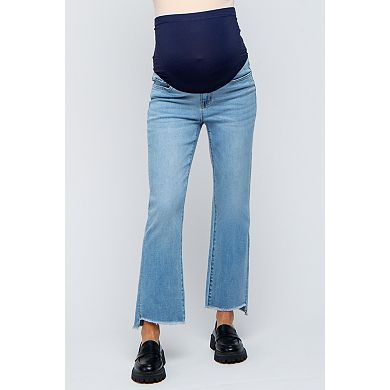Maternity Blue Raw Edge Crop Maternity Jeans
