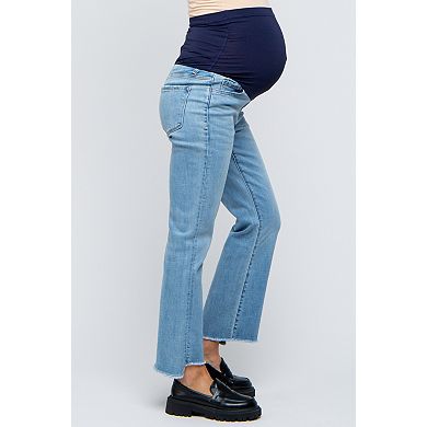 Maternity Blue Raw Edge Crop Maternity Jeans