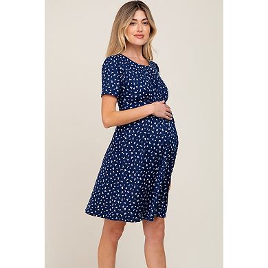 Maternity Floral Smocked Short Sleeve Dress