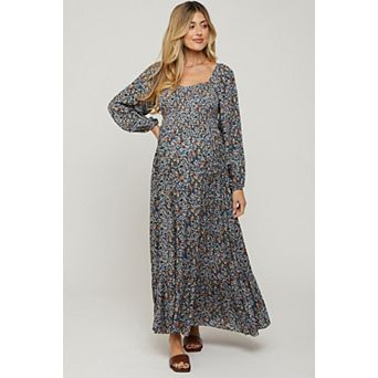 Maternity Floral Long Sleeve Maxi Dress