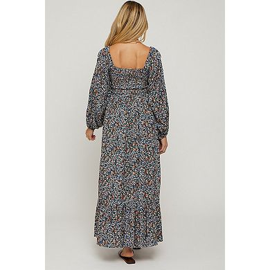 Maternity Floral Long Sleeve Maxi Dress
