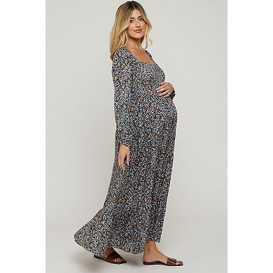 Maternity Floral Long Sleeve Maxi Dress
