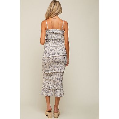 Maternity Floral Smocked Fitted Midi Dress