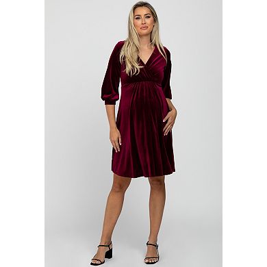 Maternity Velvet Wrap Front Babydoll Dress