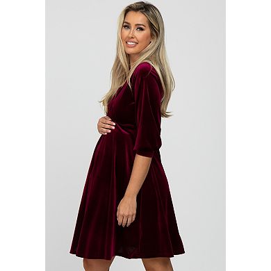 Maternity Velvet Wrap Front Babydoll Dress