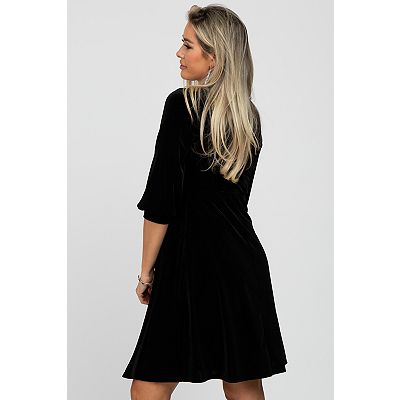 Maternity Velvet Wrap Front Babydoll Dress