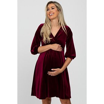 Maternity Velvet Wrap Front Babydoll Dress