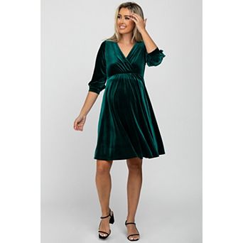 Maternity Velvet Wrap Front Babydoll Dress