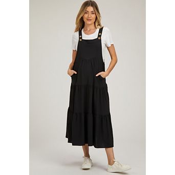 Maternity Button Sling Tiered Midi Dress