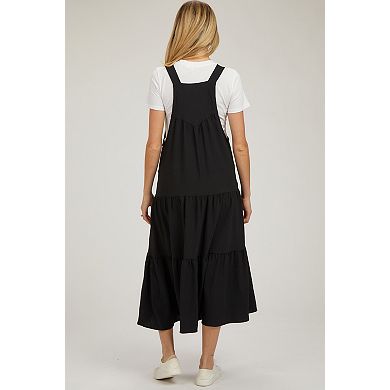 Maternity Button Sling Tiered Midi Dress
