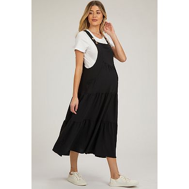 Maternity Button Sling Tiered Midi Dress