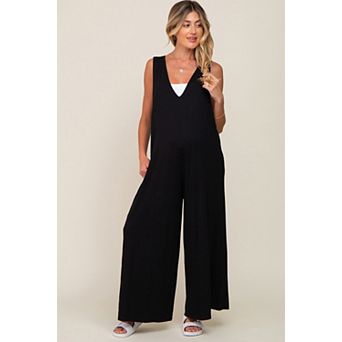 Maternity Deep V Sleeveless Wide Leg Jumpsuit
