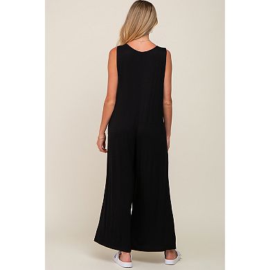 Maternity Deep V Sleeveless Wide Leg Jumpsuit