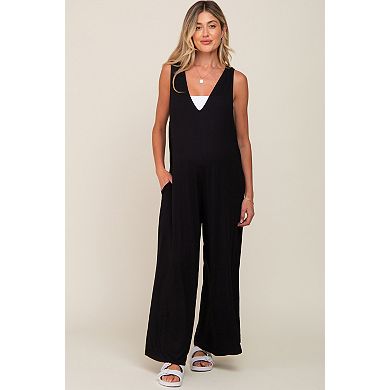 Maternity Deep V Sleeveless Wide Leg Jumpsuit