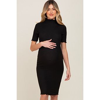 Maternity Ribbed Mock Neck Fitted Midi Dress