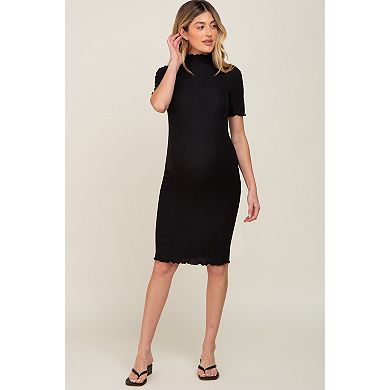 Maternity Ribbed Mock Neck Fitted Midi Dress