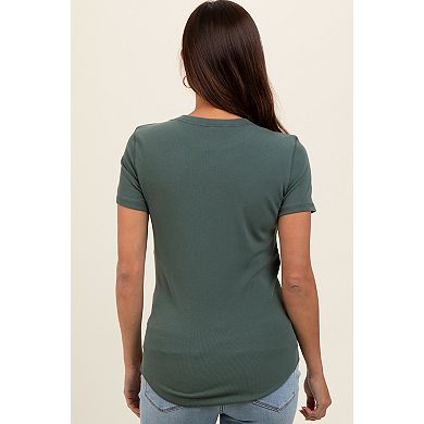 Maternity Ribbed Short Sleeve Curved Hem Top