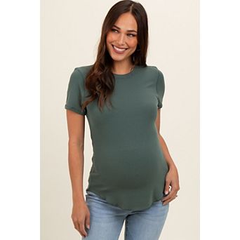 Maternity Ribbed Short Sleeve Curved Hem Top