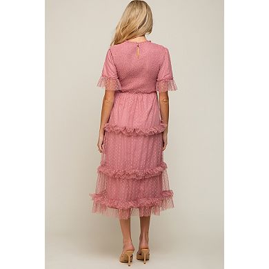 Maternity Polka Dot Tulle Smocked Midi Dress