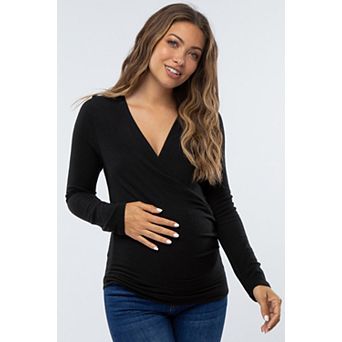 Maternity Blue Brushed Knit Wrap Front Top