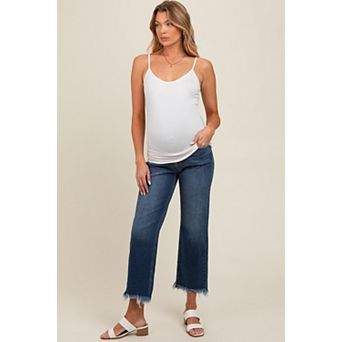 Maternity Blue Fringe Hem Maternity Cropped Jeans