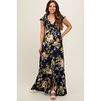 Maternity Floral Smocked Cinched Top Maxi Dress