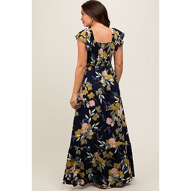 Maternity Floral Smocked Cinched Top Maxi Dress