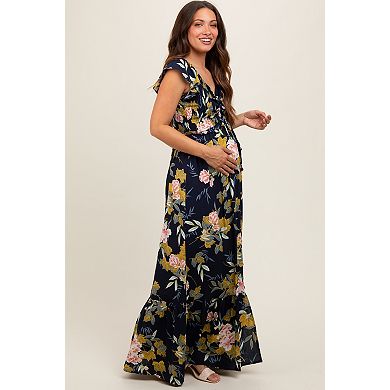 Maternity Floral Smocked Cinched Top Maxi Dress
