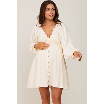 Maternity Crochet Lace Button Front Dress
