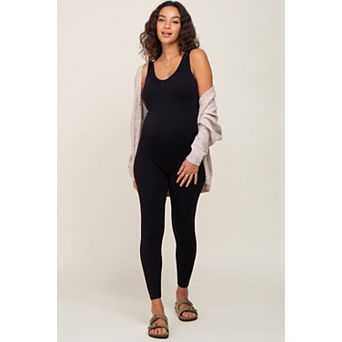 Maternity V-Neck Seamless Ribbed Fitted Jumpsuit