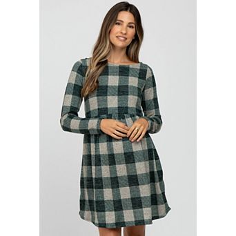 Maternity Green Plaid Knit Dress