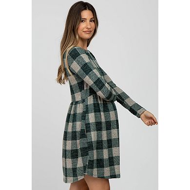Maternity Green Plaid Knit Dress