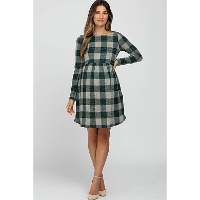 Maternity Green Plaid Knit Dress