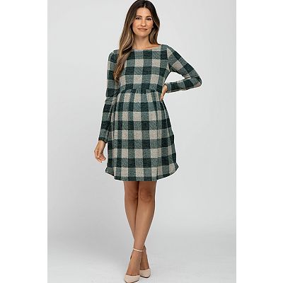 Pinkblush Forest Green Plaid Knit Maternity Dress Large