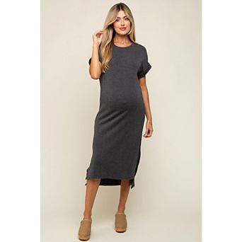 Maternity Ribbed Short Sleeve Midi Dress