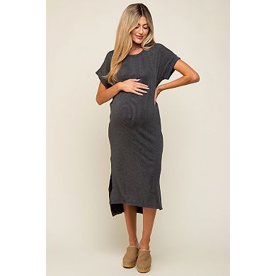 Maternity Ribbed Short Sleeve Midi Dress