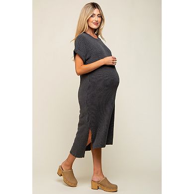Maternity Ribbed Short Sleeve Midi Dress