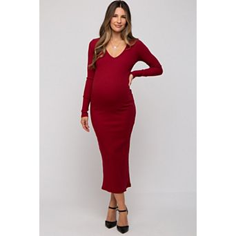 Maternity Ribbed Long Sleeve Maxi Dress