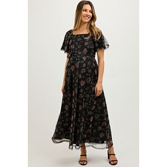 Maternity Floral Waist Tie Midi Dress
