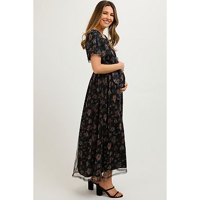 Maternity Floral Waist Tie Midi Dress