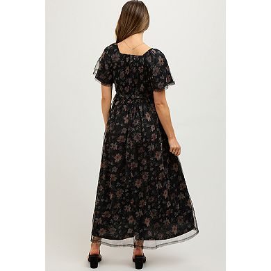 Maternity Floral Waist Tie Midi Dress