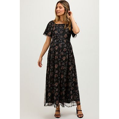 Maternity Floral Waist Tie Midi Dress