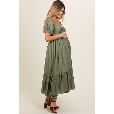 Maternity Ruched Sweetheart Neck Tiered Midi Dress