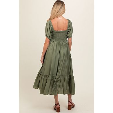 Maternity Ruched Sweetheart Neck Tiered Midi Dress