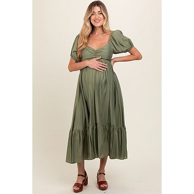 Maternity Ruched Sweetheart Neck Tiered Midi Dress