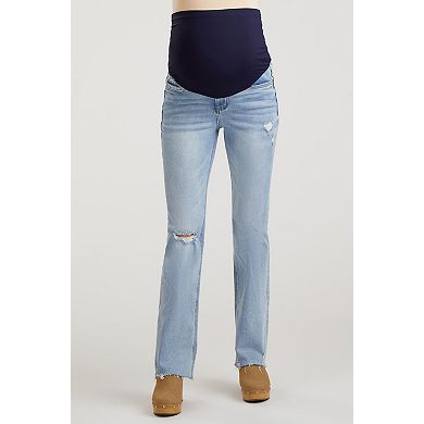 Maternity Blue Distressed Bootcut Maternity Jeans
