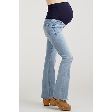 Maternity Blue Distressed Bootcut Maternity Jeans