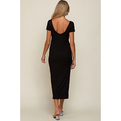 Maternity Basic Ribbed Side Slit Midi Dress