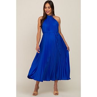 Maternity Blue Pleated Halter Dress