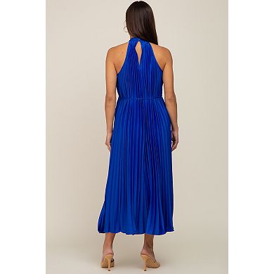 Maternity Blue Pleated Halter Dress